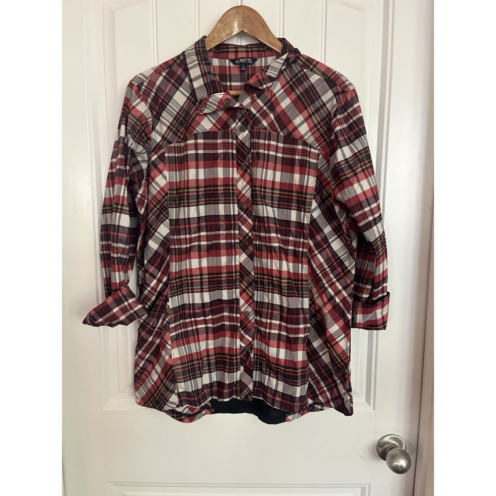 Kerrits Red White and Black Plaid Button-Down Shirt